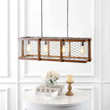 Gaines 34.5" Linear Adjustable Iron Rustic Industrial LED Pendant - JONATHAN Y